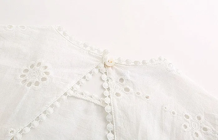 Vestido Curto Branco Renda Lese Manga Ampla
