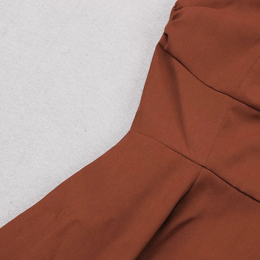 Vestido de Festa Midi c/Amarrações nos Ombros e Fenda