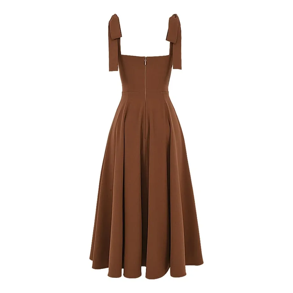 Vestido de Festa Midi c/Amarrações nos Ombros e Fenda