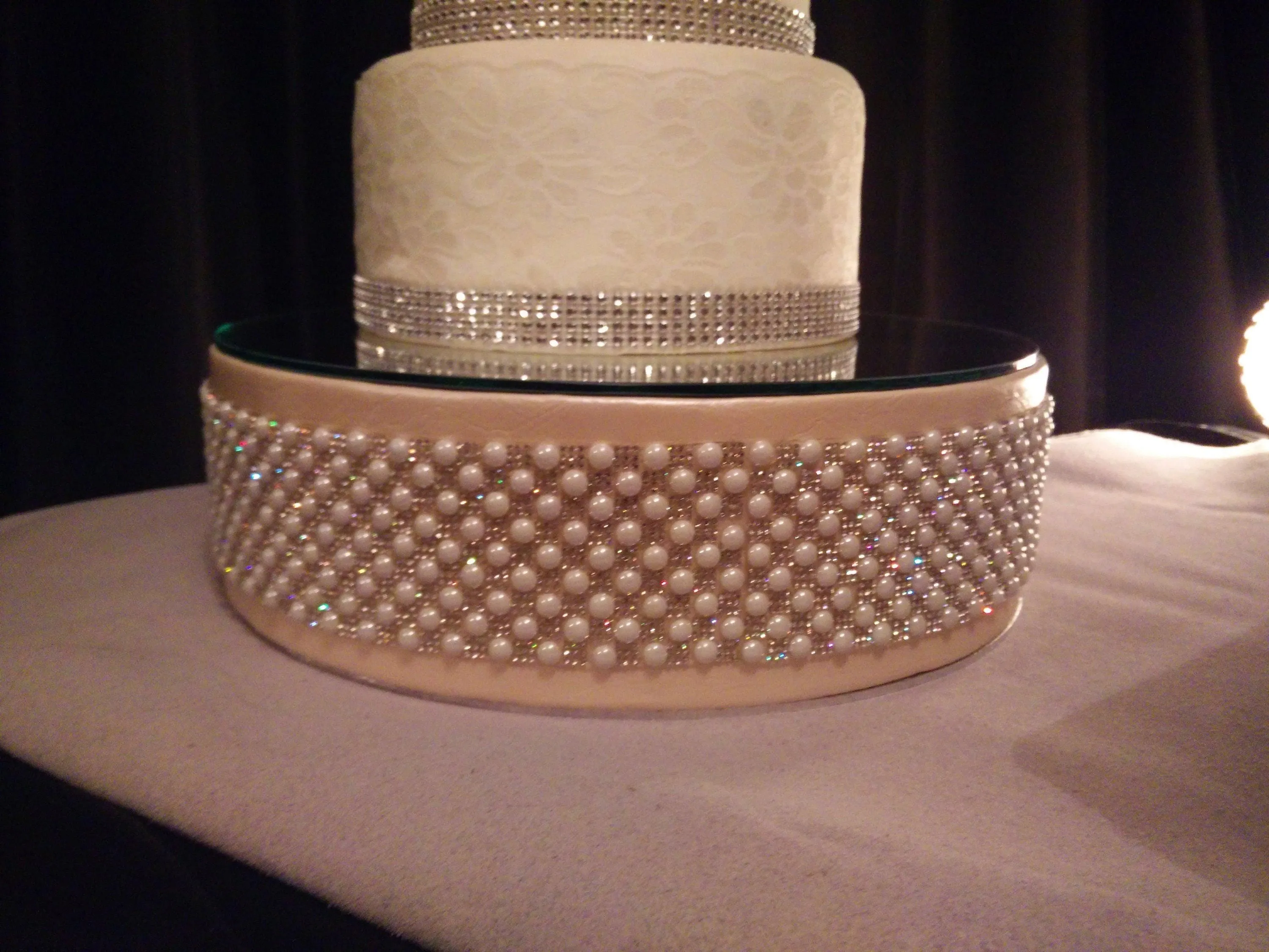 Wedding cake stand Podium Vintage inspired Pearl & Rhinestone cake holder all sizes round and square by Crystal wedding uk