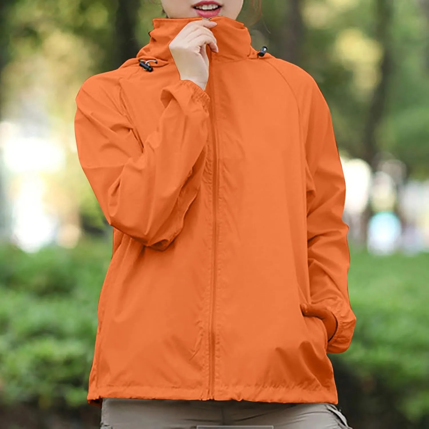 Womens Rain Jacket Outdoor Sports Windbreaker Jackets Lightweight Waterproof Raincoat Solid Color Packable Rain Coats
