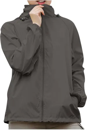 Womens Rain Jacket Outdoor Sports Windbreaker Jackets Lightweight Waterproof Raincoat Solid Color Packable Rain Coats