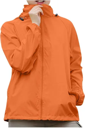 Womens Rain Jacket Outdoor Sports Windbreaker Jackets Lightweight Waterproof Raincoat Solid Color Packable Rain Coats
