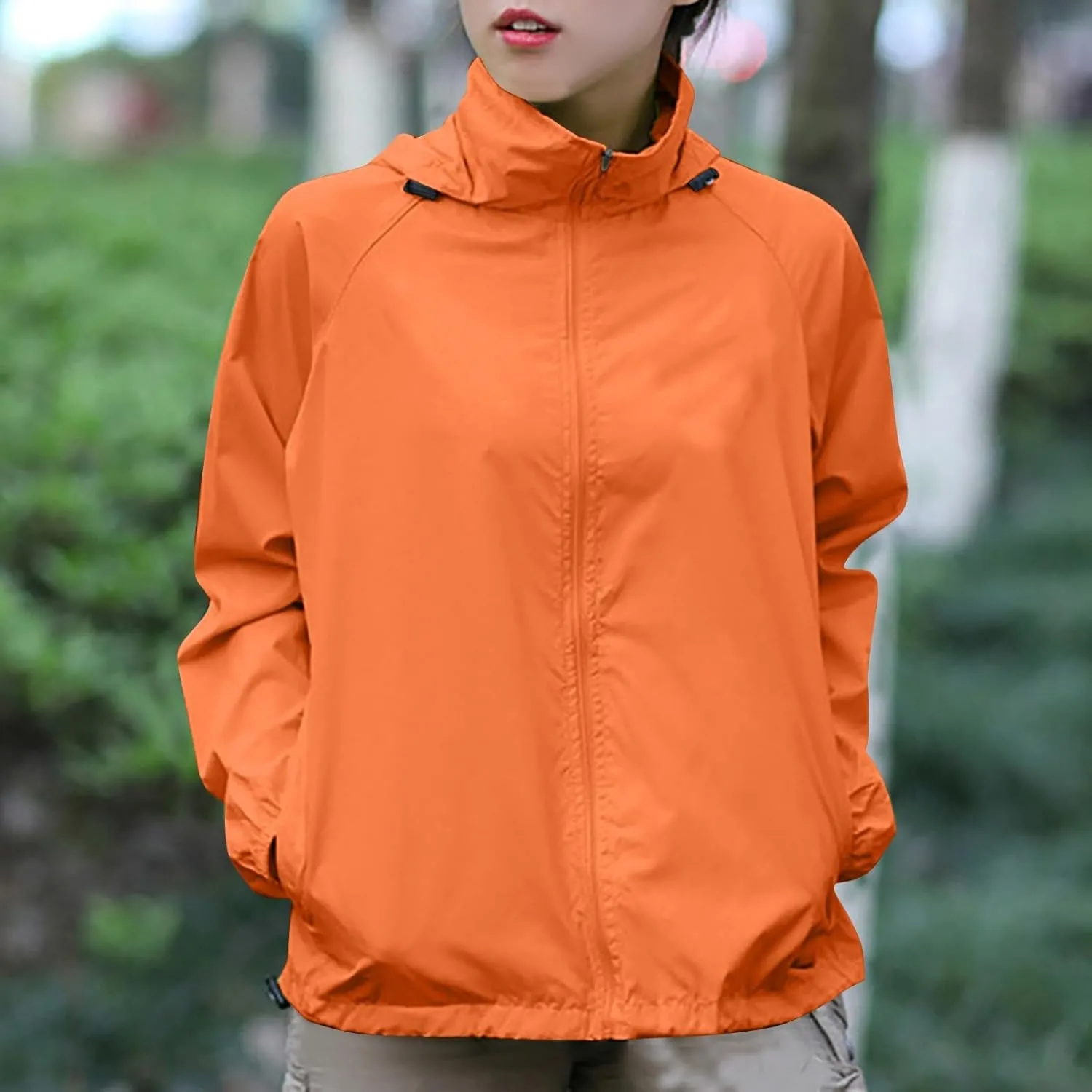 Womens Rain Jacket Outdoor Sports Windbreaker Jackets Lightweight Waterproof Raincoat Solid Color Packable Rain Coats