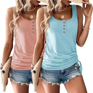 Womens Tank Tops, 2 Pack Summer Tank Tops for Women 2025, Sleeveless U Neck Loose Button Casual Henley Tops Shirts