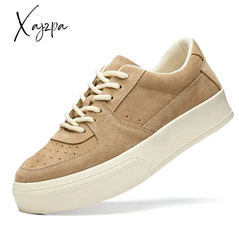 Xajzpa - New Vulcanize Shoes for Men Cow Suede Handmade Lace-up Casual Shoes Canvas Skateboard Shoes Men Zapatillas Verdes Hombre