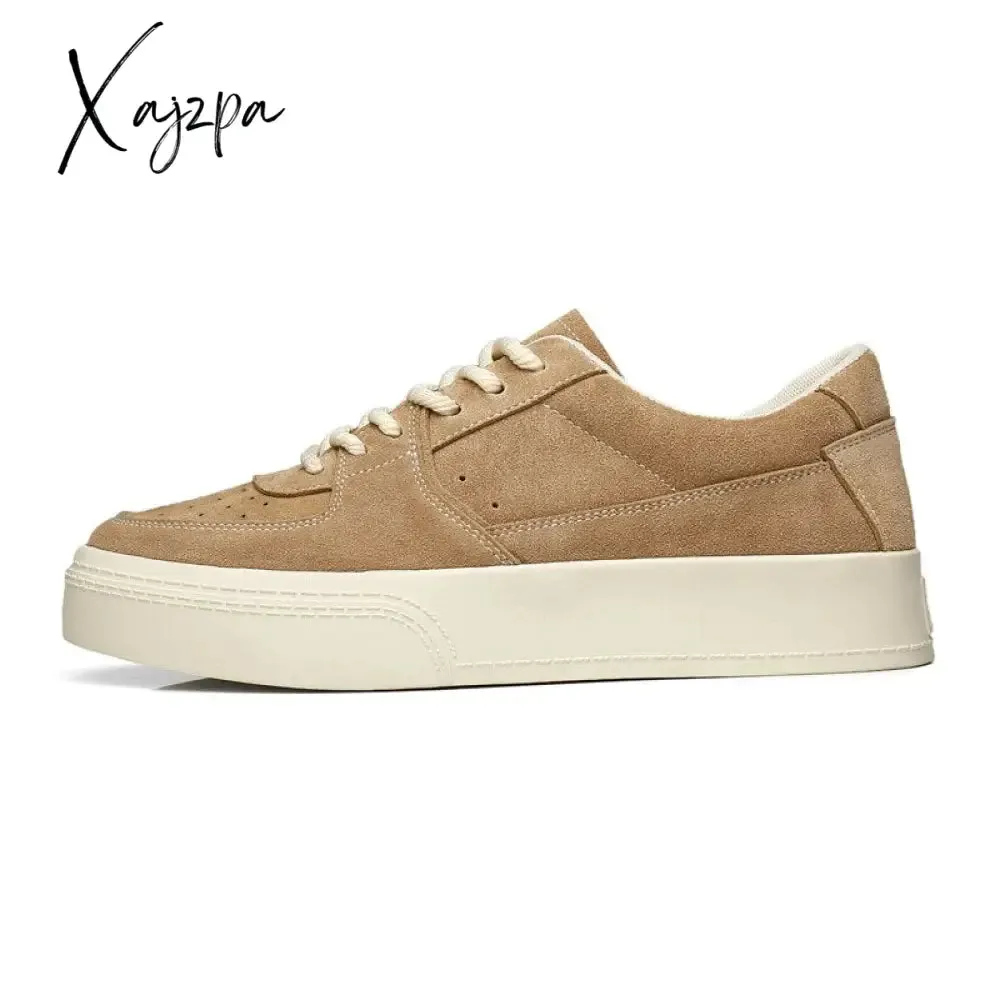 Xajzpa - New Vulcanize Shoes for Men Cow Suede Handmade Lace-up Casual Shoes Canvas Skateboard Shoes Men Zapatillas Verdes Hombre